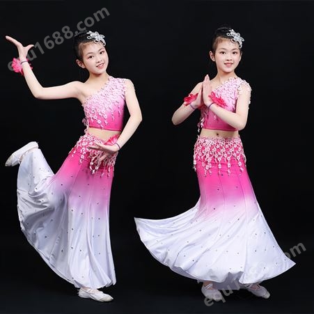 六一儿童傣族舞蹈演出服女童少儿鱼尾裙孔雀舞演出服装民族表演服