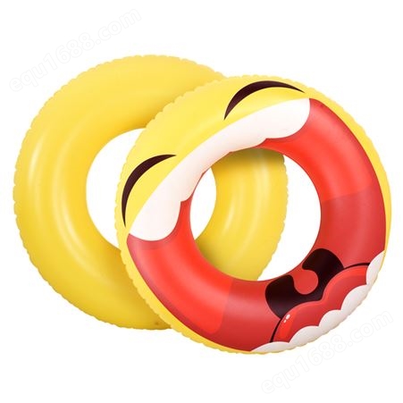 PVC充气游泳圈ins黄色笑脸充气泳圈批发加厚成人儿童浮圈救生圈