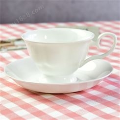 纯白骨瓷咖啡杯碟 陶瓷咖啡具套装 可定制画面