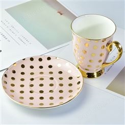 欧式家用陶瓷杯碟套装 大容量咖啡杯加碟 送客户 可定制