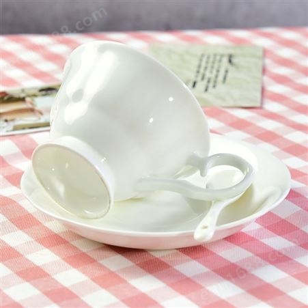 纯白骨瓷咖啡杯碟 陶瓷咖啡具套装 可定制画面