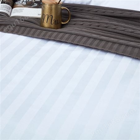 40支贡缎条床单床笠款床品套件 民宿布草床上用品工程定制