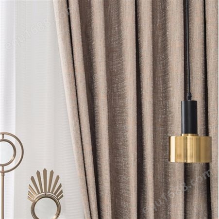 酒店大型宽幅门窗帘工程定制高密色织麻棉窗帘布料遮光隔热加厚