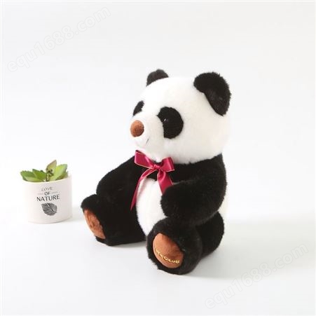 创意新品领结熊猫公仔毛绒玩具坐姿熊 猫情侣布娃娃生日礼物女