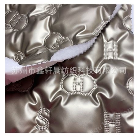 珠光幻彩金银金属离型纸膜数字超声波无线绗缝压棉复合面料棉衣