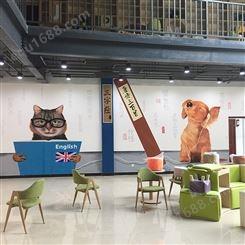 咖啡厅猫咖墙体彩绘 创意涂鸦 时尚室内壁画设计定制