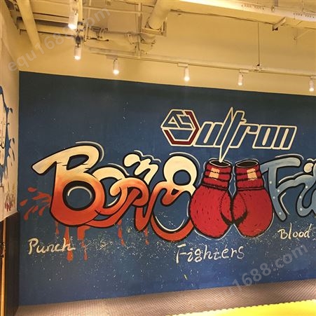 健身房拳击馆墙面彩绘 氛围感营造墙画 室内装修涂鸦